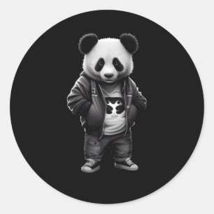 Zwart-witte panda met sportkleding ronde sticker