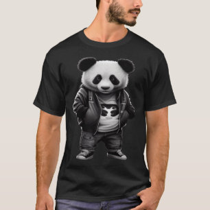 Zwart-witte panda met stoere leuke sportkleding t-shirt