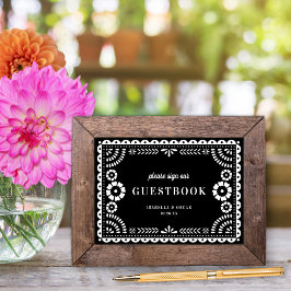 Zwart & Witte Papel Picado Trouwgastboek Bord Poster