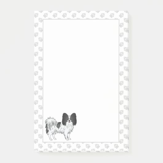 Zwart-Witte Papillon Cartoon Hond Met Pootjes Post-it® Notes (Voorkant)
