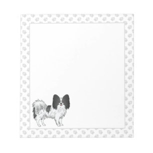 Zwart-witte Papillon Cartoonhond Met Pootjes Notitieblok