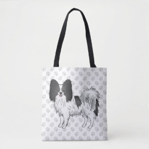 Zwart-witte Papillon Cartoonhond Met Pootjes Tote Bag