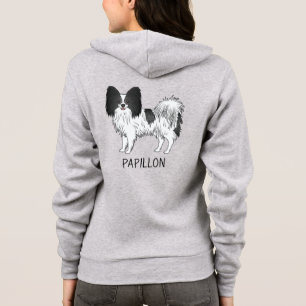 Zwart-witte Papillon Cartoonhond met tekst Hoodie