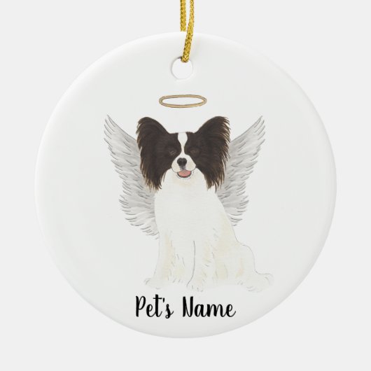Zwart & Witte Papillon Condoleance Herdenking Keramisch Ornament (Voorkant)