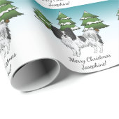 Zwart-witte Papillon, Cute Hond in Winterbos Cadeaupapier (Rol Hoek)