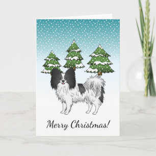 Zwart-witte Papillon, Cute Hond in Winterbos Kaart