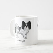 Zwart-Witte Papillon Cute Hond Met Aangepaste Naam Koffiemok (Voorkant links)