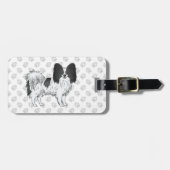Zwart-Witte Papillon Cute Hond Met Aangepaste Teks Bagagelabel (Voorkant horizontaal)