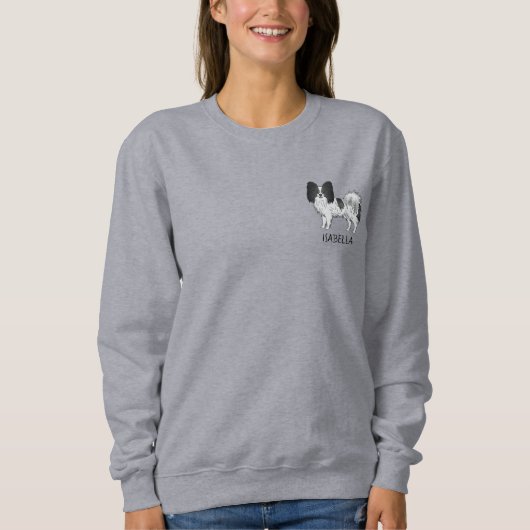 Zwart-Witte Papillon Cute Hond Met Aangepaste Teks Trui (Voorkant)