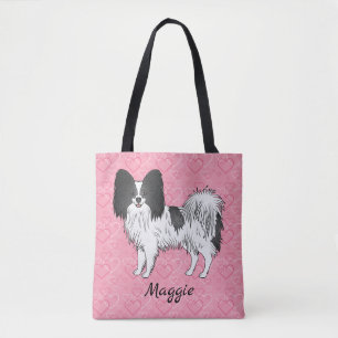 Zwart-witte Papillon, Cute Hond Op Roze Harten Tote Bag