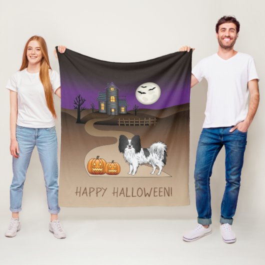 Zwart-Witte Papillon & Halloween Spokenhuis Fleece Deken (In situ)