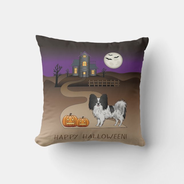 Zwart-Witte Papillon & Halloween Spokenhuis Kussen (Voorkant)