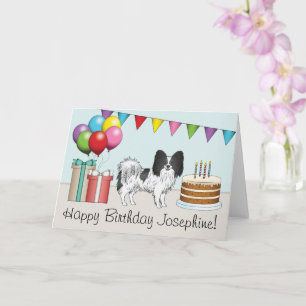 Zwart-Witte Papillon Hond Kleurrijke Verjaardag Kaart