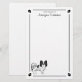 Zwart-witte Papillon-hond met poten en tekst Briefpapier (Voorkant / Achterkant)