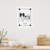Zwart-witte Papillon-hond met poten en tekst Poster (Keuken)