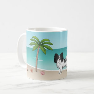 Zwart-Witte Papillon Hond Tropisch Zomerstrand Koffiemok