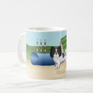 Zwart-Witte Papillon Met Agility-Apparatuur Koffiemok