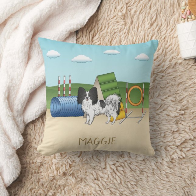 Zwart-Witte Papillon Met Agility-Apparatuur Kussen (Deken)