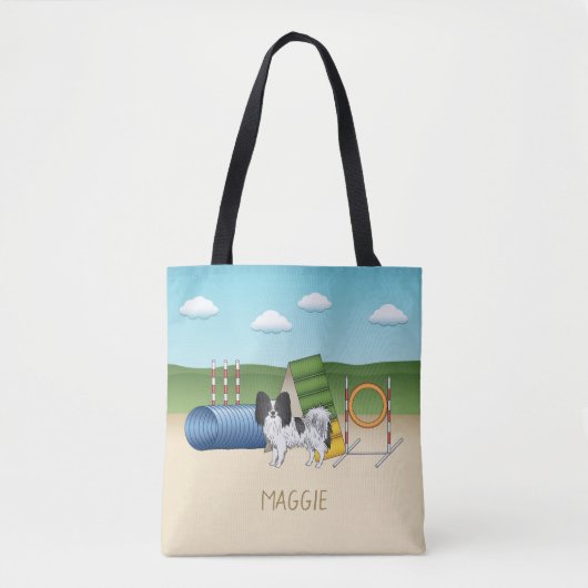 Zwart-Witte Papillon Met Agility-Apparatuur Tote Bag (Voorkant)