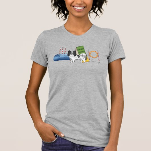 Zwart-Witte Papillon Met Agilityapparatuur T-shirt (Voorkant)