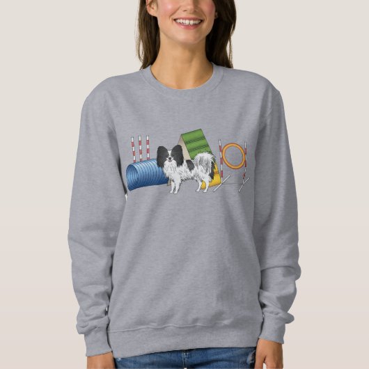 Zwart-Witte Papillon Met Agilityapparatuur Trui (Voorkant)