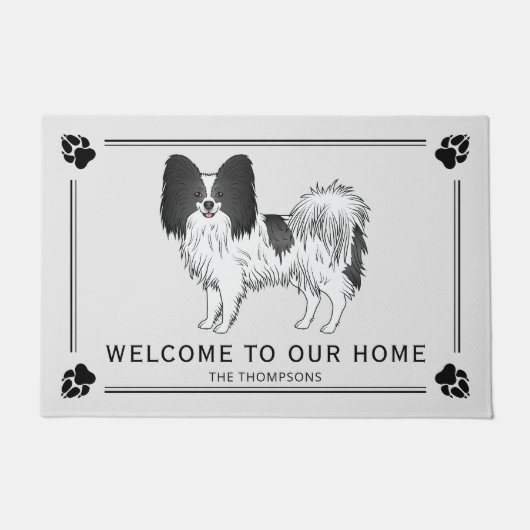 Zwart-Witte Papillon Mooie Hond Met Aangepaste Tek Deurmat (Voorkant)