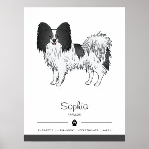 Zwart-Witte Papillon Mooie Hond Met Aangepaste Tek Poster