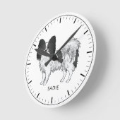 Zwart-witte Papillon Mooie Hond Met Aangepaste Tek Ronde Klok (Hoek)