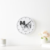 Zwart-witte Papillon Mooie Hond Met Aangepaste Tek Ronde Klok (Huis)