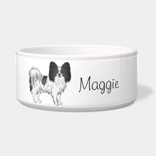 Zwart-Witte Papillon Mooie Hond Met Aangepaste Tek Voerbakje
