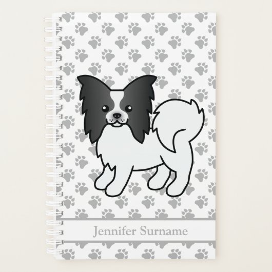 Zwart-Witte Papillon Mopshond Cute Cartoon Hond & Planner (Voorkant)