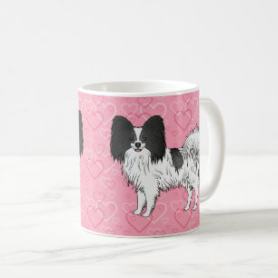 Zwart-Witte Papillon Mopshond Op Roze Harten Koffiemok