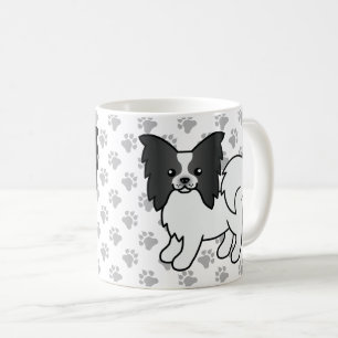 Zwart-witte Papillon, Schattige Cartoonhond & Poot Koffiemok