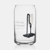 Zwart & Witte Parel Champagneglas Bruiloft Blikvorm Glas (Achterkant)