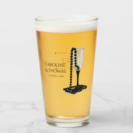 Zwart & Witte Parel Champagneglas Bruiloft Glas (Voorkant gevuld)