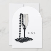 Zwart & Witte Parel Champagneglas Bruiloft Kaart (Achterkant)