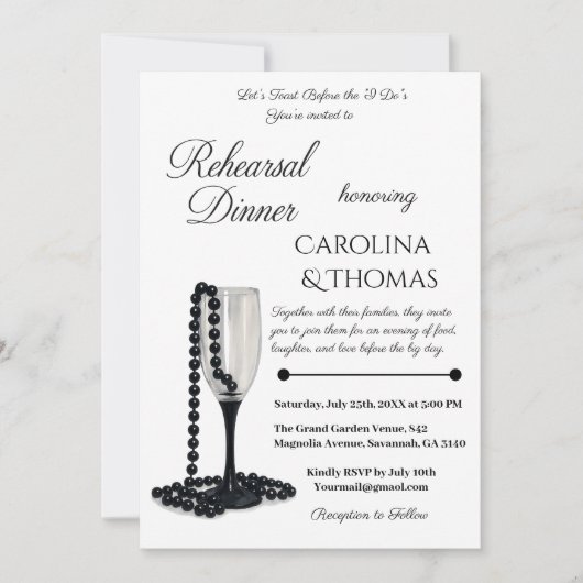 Zwart Witte Parel Champagnetentoonstelling Diner Kaart (Voorkant)