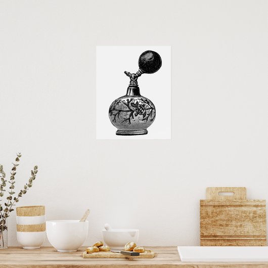 Zwart-witte  parfumeillustratie poster (Keuken)
