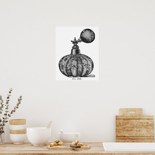 Zwart-witte  parfumeillustratie poster (Keuken)