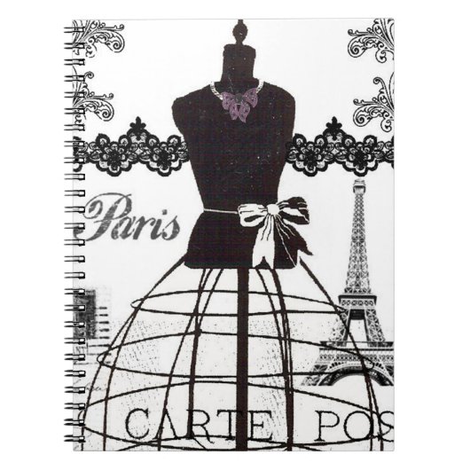 Zwart Witte Paris Mode Mannequin Notitieboek (Voorkant)