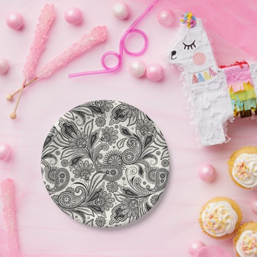 Zwart-witte pastei papieren bordje (Feest)