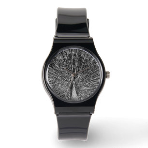 Zwart-witte pauw horloge