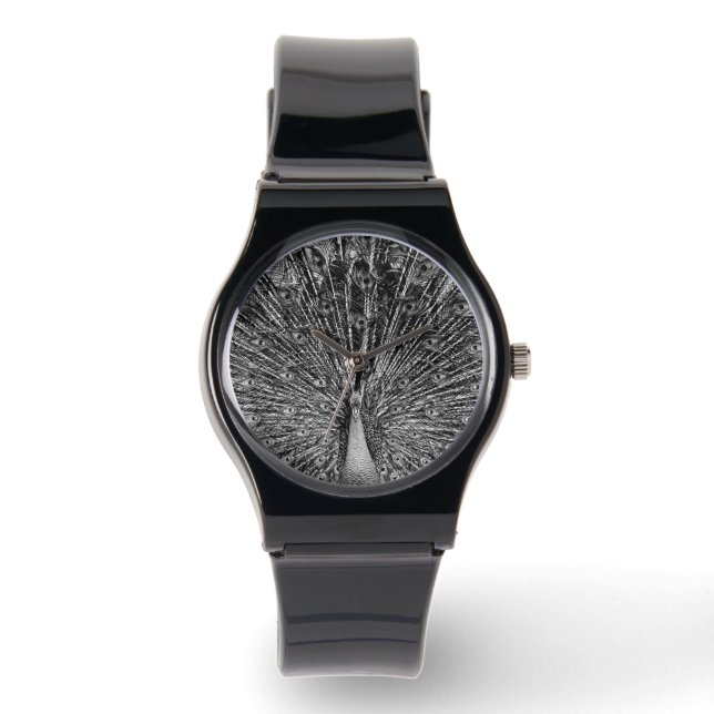 Zwart-witte pauw horloge (Voorkant)