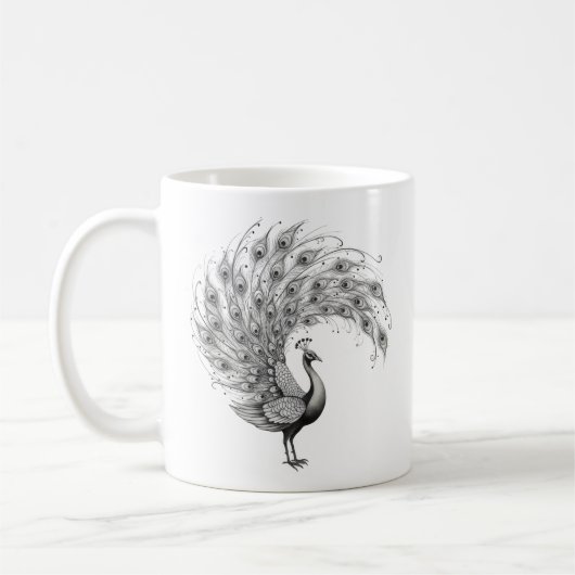 Zwart-Witte Pauw Koffiemok (Links)