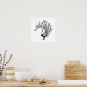 Zwart-Witte Pauw Poster (Keuken)