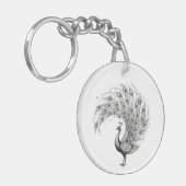 Zwart-Witte Pauw Sleutelhanger (Voorkant Links)