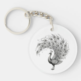 Zwart-Witte Pauw Sleutelhanger