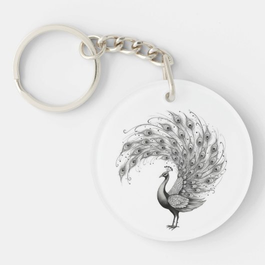 Zwart-Witte Pauw Sleutelhanger (Voorkant)