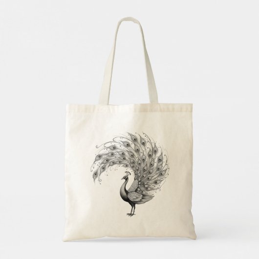 Zwart-Witte Pauw Tote Bag (Achterkant)