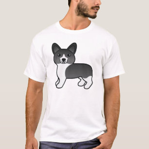 Zwart-witte Pembroke Welsh Corgi Cartoon Hond T-shirt